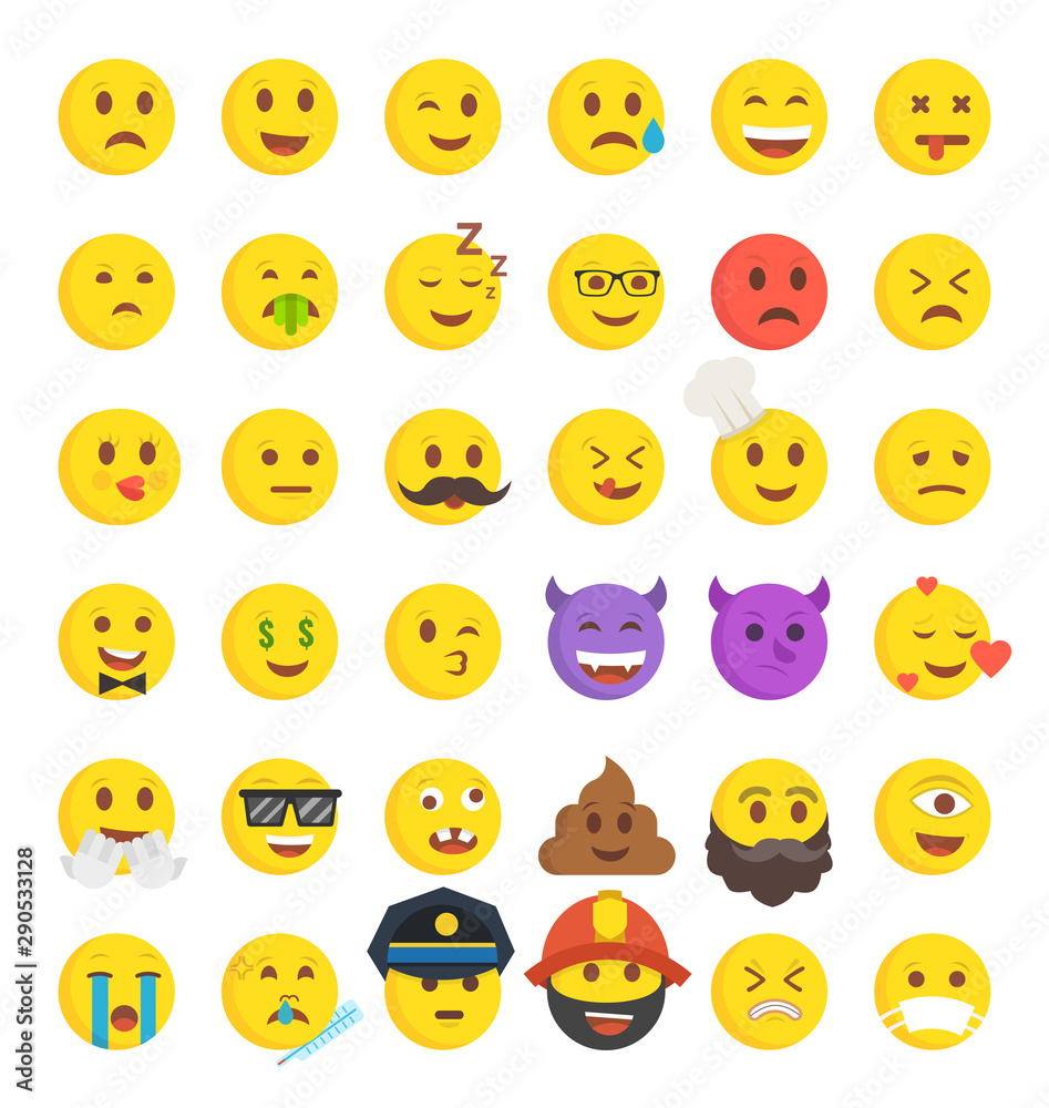 High quality collection of 36 icon of cartoon emoji. Flat vector illustration. High quality collection of 36 icon of cartoon emoji. Flat vector illustration.