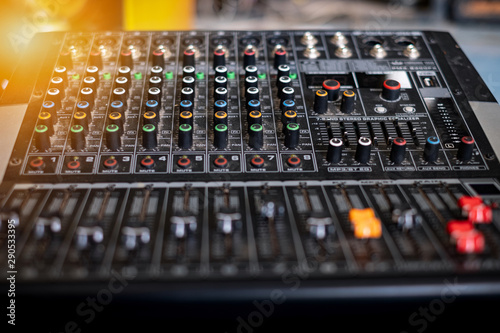 Audio sound mixer analog at the sound control room