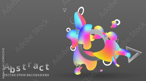 Futuristic fluid and liquid poster design  creative colorful concept  with triangles and circles primitives 