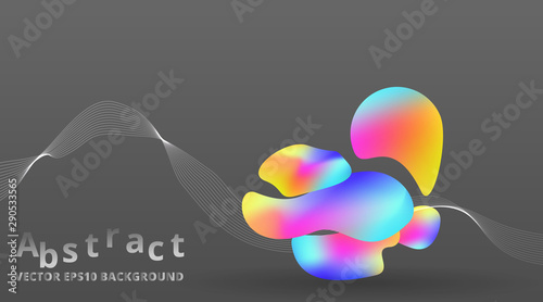 Futuristic fluid and liquid poster design, creative colorful concept, plastic bubbles  floating.