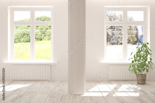 Empty room in white color. Scandinavian interior design. 3D illustration