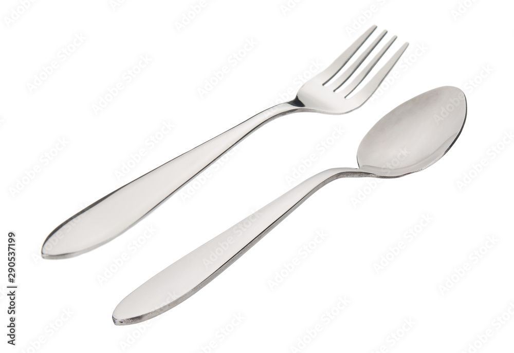 Metal fork and spoon isolated on white background Metal fork and spoon isolated on white background