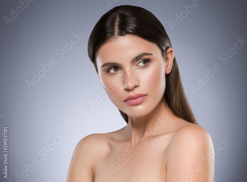 Beautiful woman face healthy skin and hair cosmetic concept