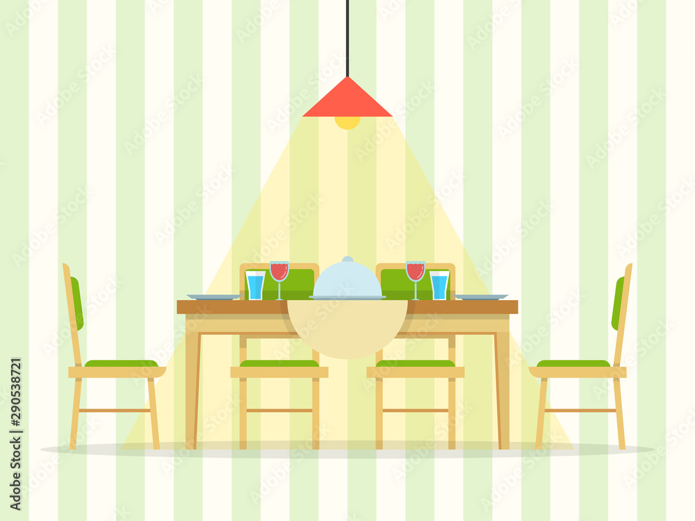 Dining table and two chairs. Vector illustration.