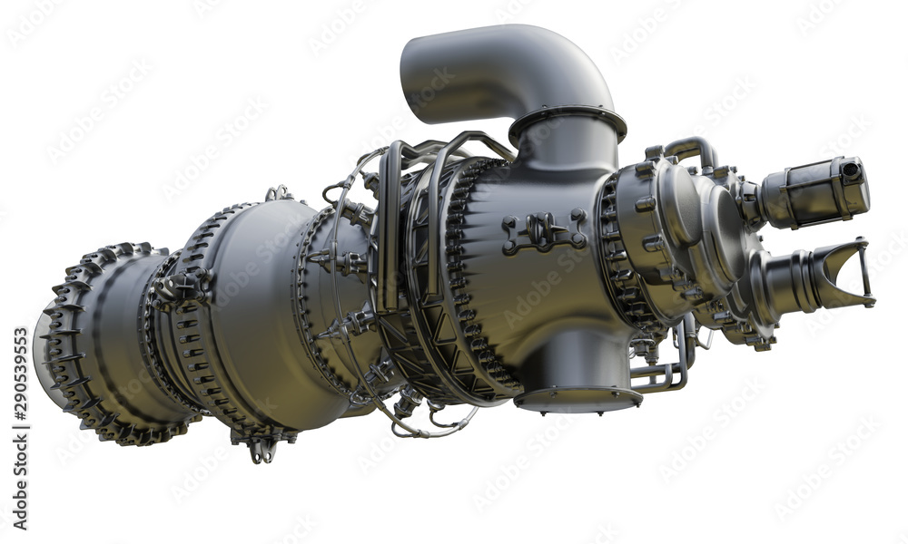 Gas turbine engine is the prime mover of gas compressor centrifugal type. 3d rendering.