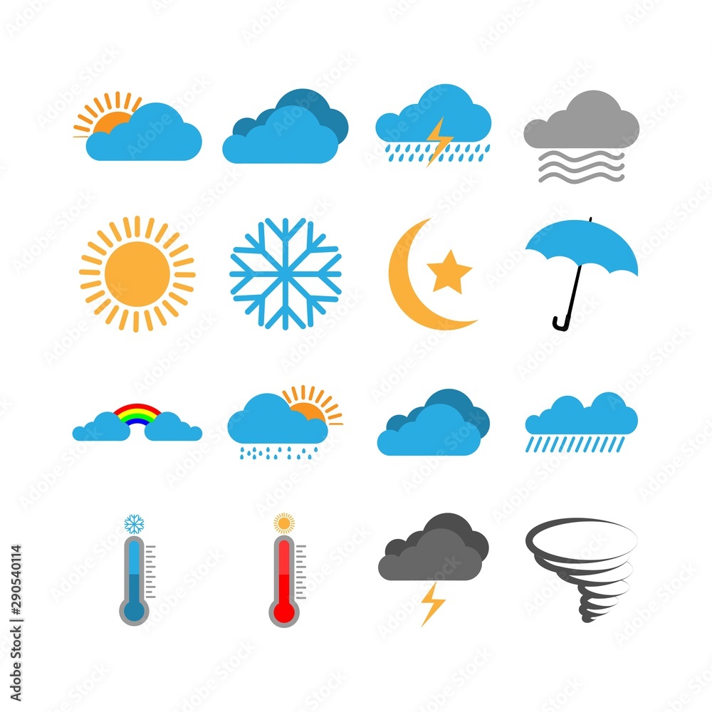 Obraz premium Weather forecast icon set. Vector illustration.