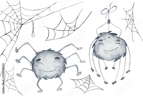 Wallpaper Mural Cute watercolor spider cartoon illustration Torontodigital.ca