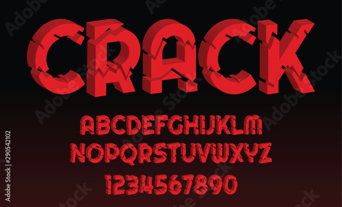 Crack font design letters and numbers Vector alphabet
