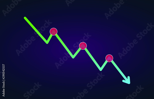 Downtrend trend definition flat icon - bearish chart pattern figure technical analysis. Vector stock and cryptocurrency exchange graph, forex analytics, trading market price.