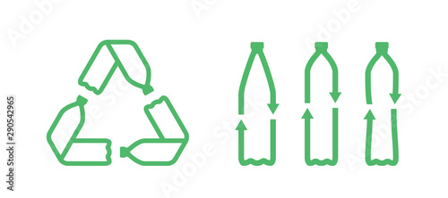 Pet bottles form mobius loop or recycling symbol with arrows