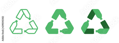 Pet bottles form mobius loop or recycling symbol with arrows.