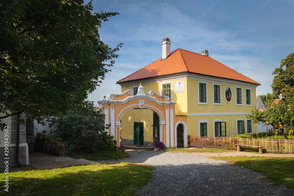 Traditional village house of 19th century in Open Air Museum in Prerov nad Labem, Czech Republic