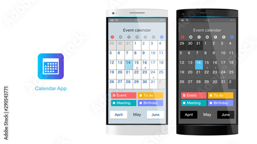 カレンダースケジュールスマホアプリのUIベクターイラスト素材