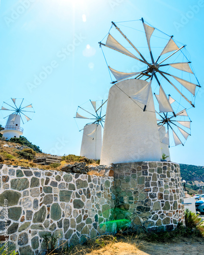 Travel and vacation in Greece. Windmills at Lasithi plateau. Crete, Greece photo