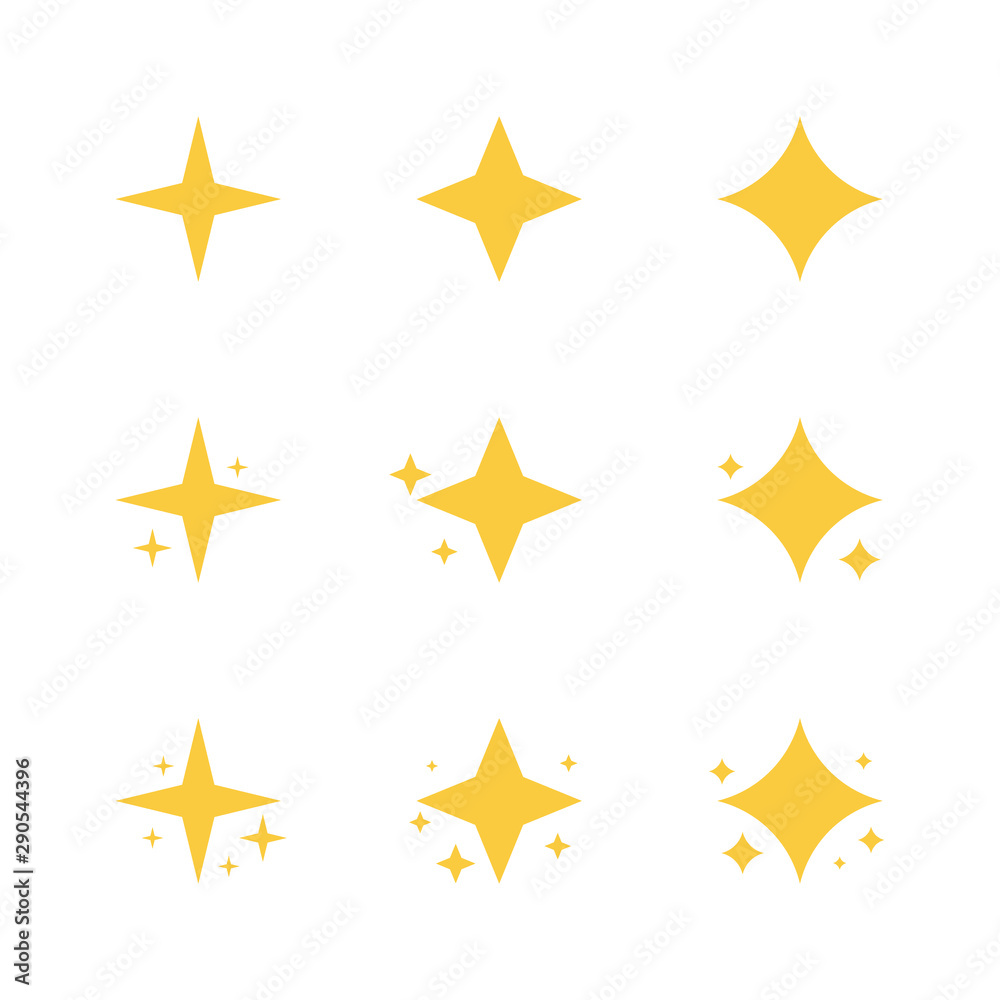 Yellow sparkles icon. Super set of stars sparkle icon. Bright firework, decoration twinkle, shiny flash. Glowing light effect stars and bursts collection. Modern flat style vector illustration Yellow sparkles icon. Super set of stars sparkle icon. Bright firework, decoration twinkle, shiny flash. Glowing light effect stars and bursts collection. Modern flat style vector illustration