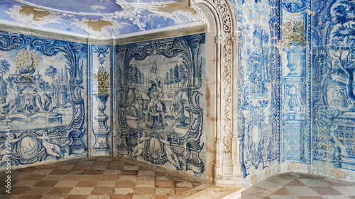 SINTRA, LISBON, PORTUGAL. June 2, 2018: Mosaic of painted tiles in the National Palace of Sintra. photo