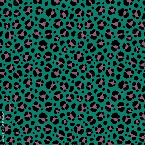 Green leopard seamless pattern. Vector animal print