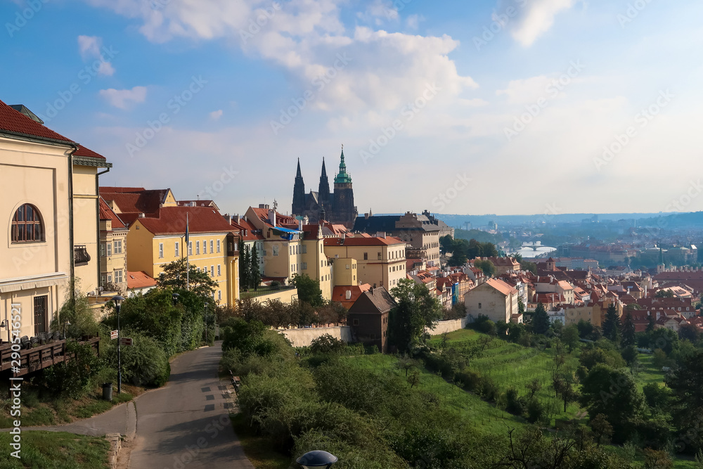 panoramic view of Prague Castle and St. Vitus Cathedral in Prague, Czech Republic