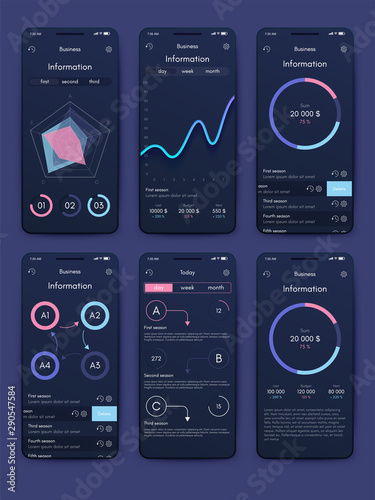 Different UI, UX, GUI screens and flat web icons for mobile apps