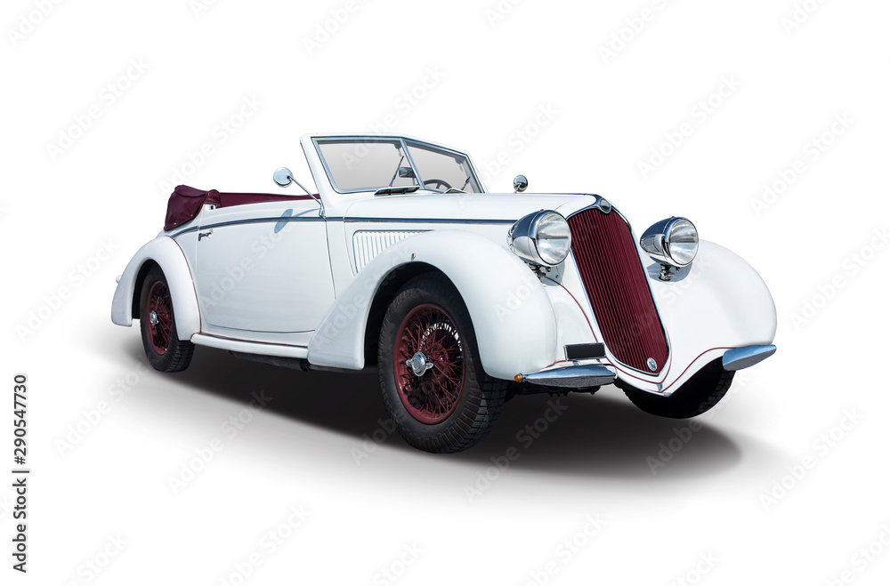White Italian Antique car isolated on white