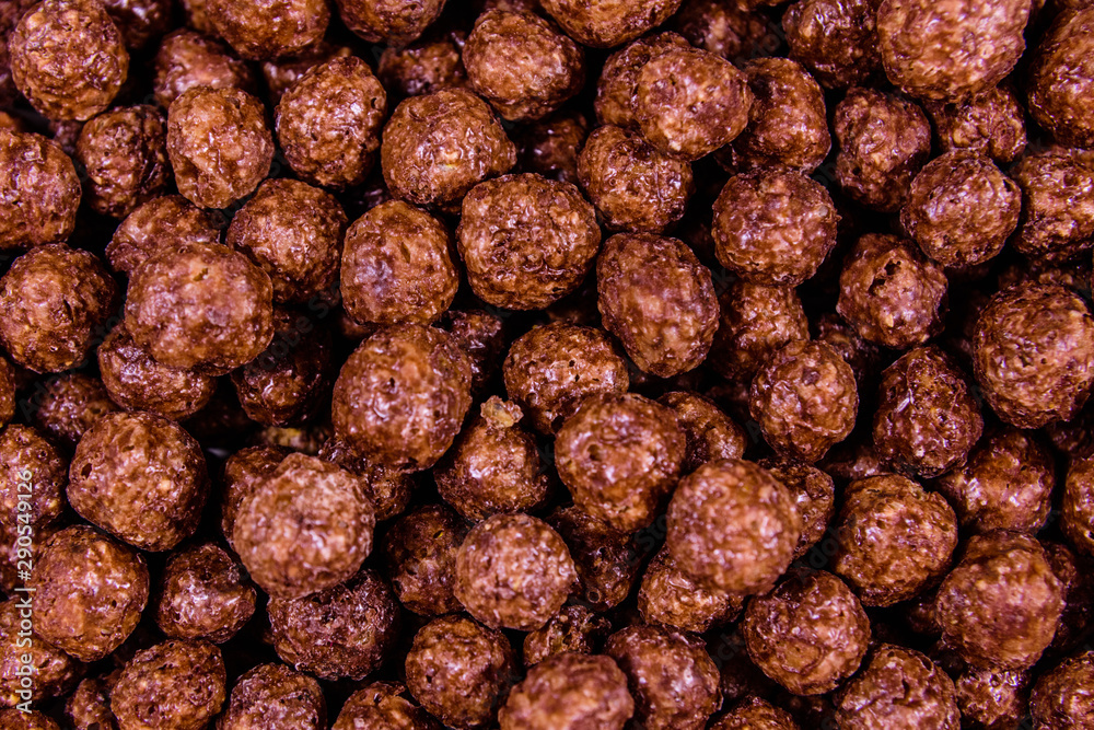 Texture of chocolate cereal balls for the background Texture of chocolate cereal balls for the background
