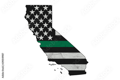 American thin green line flag on map of California photo