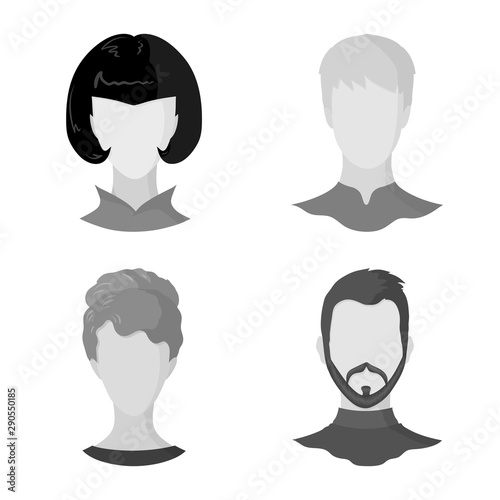 Vector illustration of character and profile symbol. Collection of character and dummy vector icon for stock.