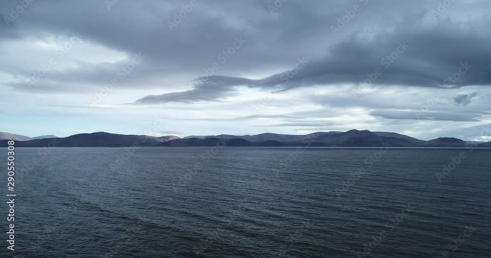 Wide aerial, overcast coastline in Ireland Wide aerial, overcast coastline in Ireland