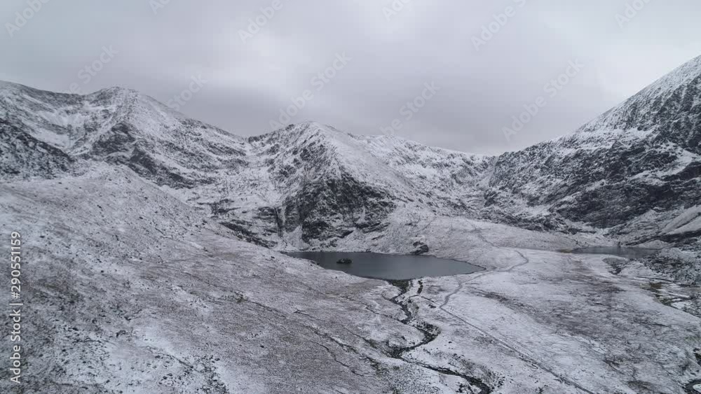 Remote mountain landscape in winter, aerial Remote mountain landscape in winter, aerial