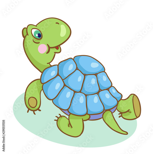 Cute little turtle in cartoon style. Isolated on white background. Vector illustration.