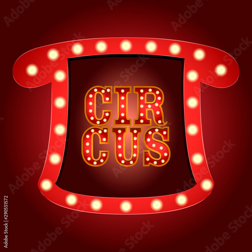 Circus light poster with a magician top hat silhouette - Vector