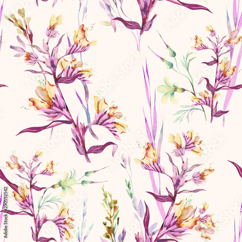 Blueweed Flower Seamless Pattern. Watercolor Background.