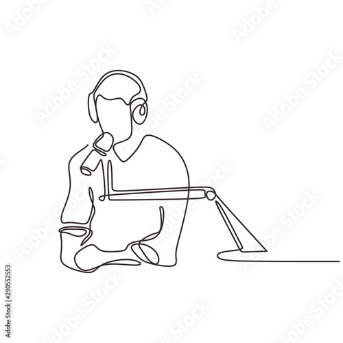 continuous line drawing podcast microphone vector one lineart simplicity illustration minimalist design
