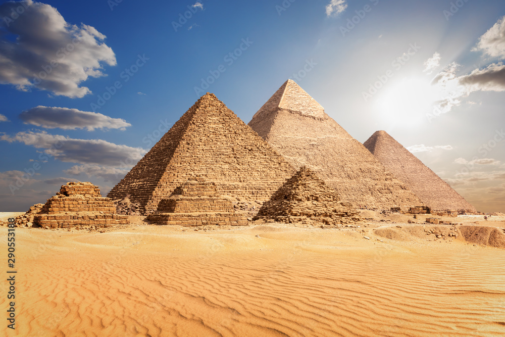 The Pyramids of Giza in the clouds, Cairo, Egypt The Pyramids of Giza in the clouds, Cairo, Egypt
