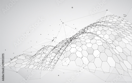 abstract vector background with hexagons. landscape of the virtual world. 3d design