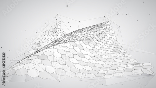 abstract vector background with hexagons. landscape of the virtual world. 3d design