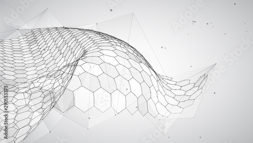 abstract vector background with hexagons. landscape of the virtual world. 3d design