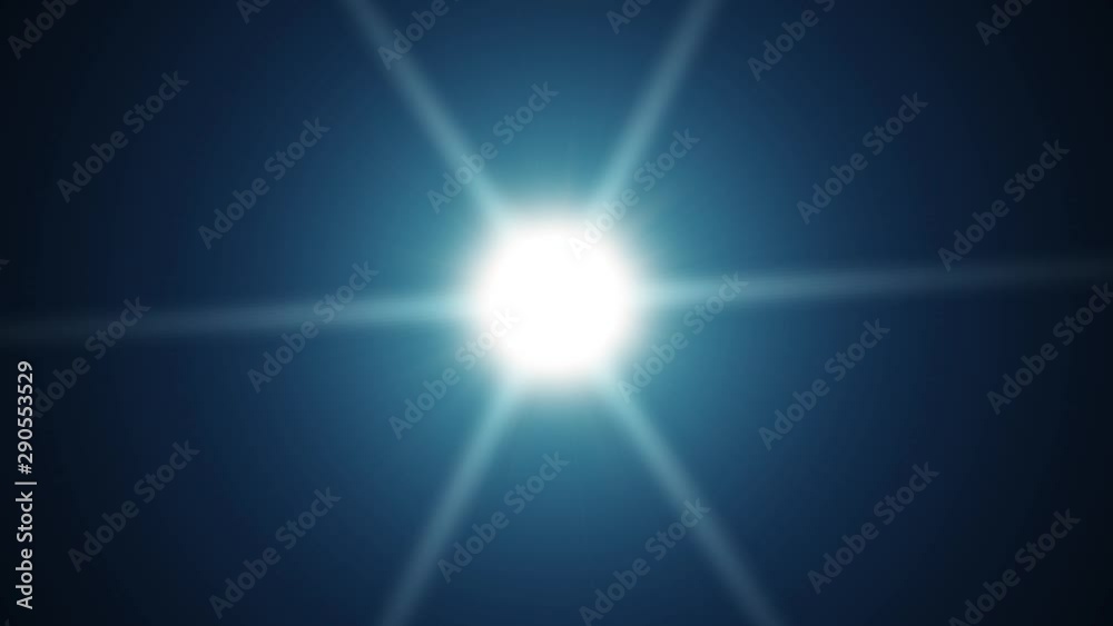 Bright blue light appearing and dissappearing while moving by curved trajectory and spinning on black background