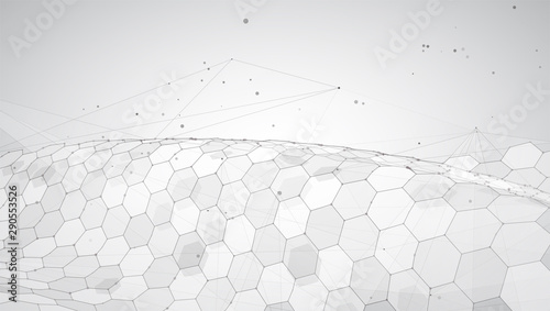 abstract vector background with hexagons. landscape of the virtual world. 3d design