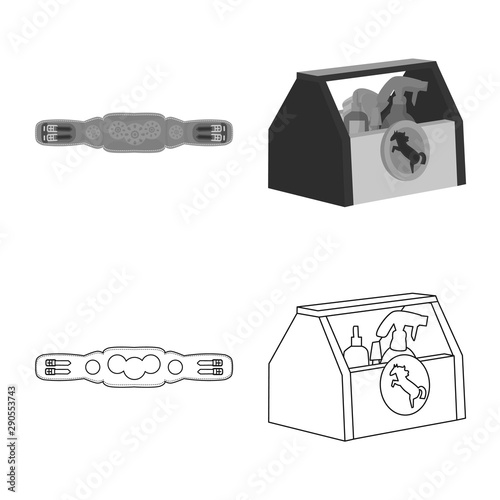 Vector illustration of equipment and riding symbol. Set of equipment and competition vector icon for stock.