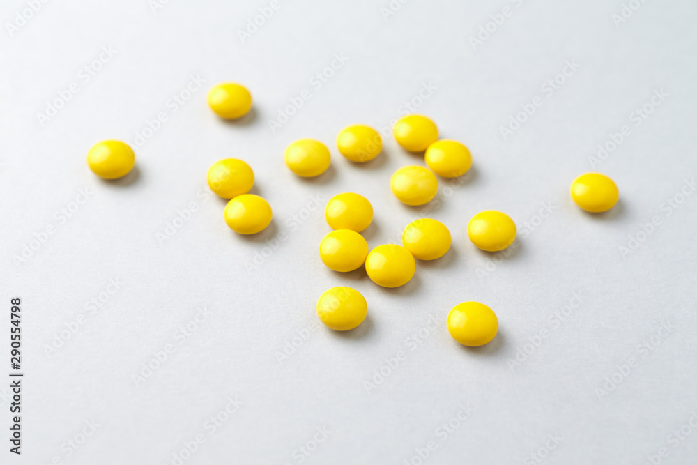 Vitamin C tablets. Bright background. Close up. Copy space. Vitamin C tablets. Bright background. Close up. Copy space.
