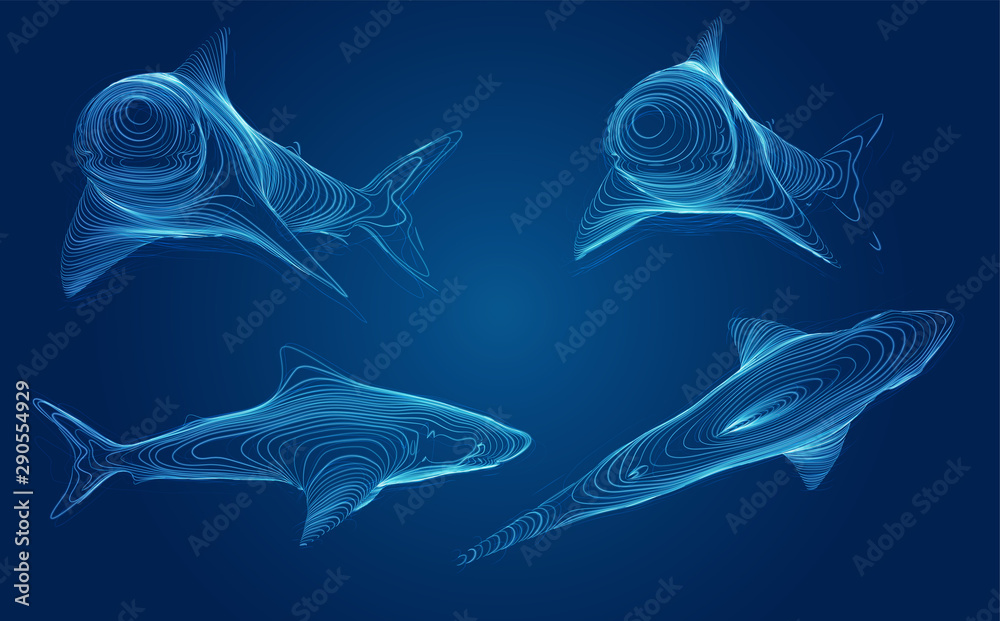 Fototapeta premium 3d vector set. ocean protection. great white shark.