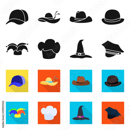 Vector illustration of clothing and cap icon. Set of clothing and beret stock symbol for web.