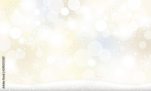 Christmas background design of snowflake and snow falling with bokeh lights in the winter vector illustration