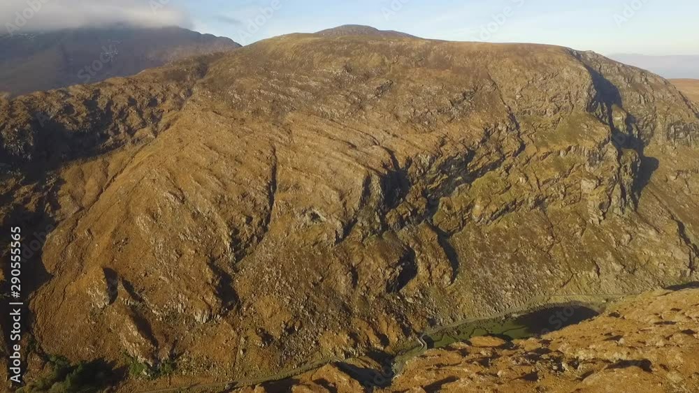 Mountain range in Gap of Dunloe, wide aerial Mountain range in Gap of Dunloe, wide aerial