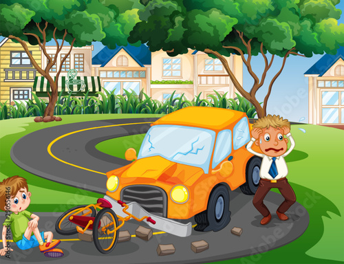 Accident scene with car crash in the park
