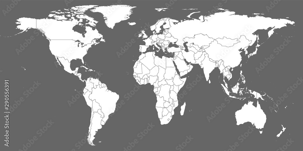 World Map vector. White similar world map blank vector on gray