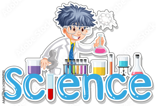 Sticker design with scientist doing experiment