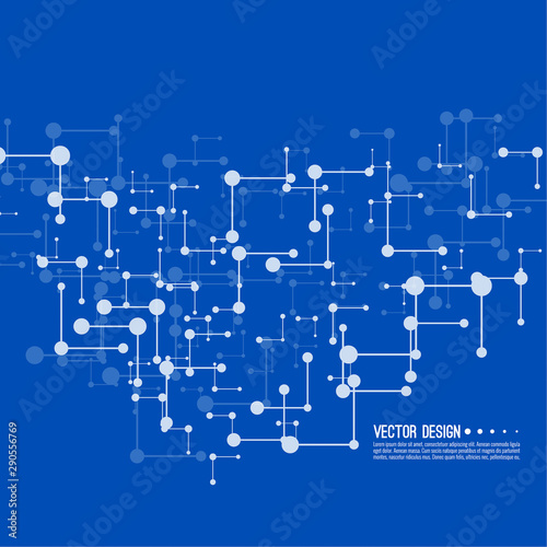 Vector abstract background with lines and dots. High tech design. Node molecule structure. Science and connection concept