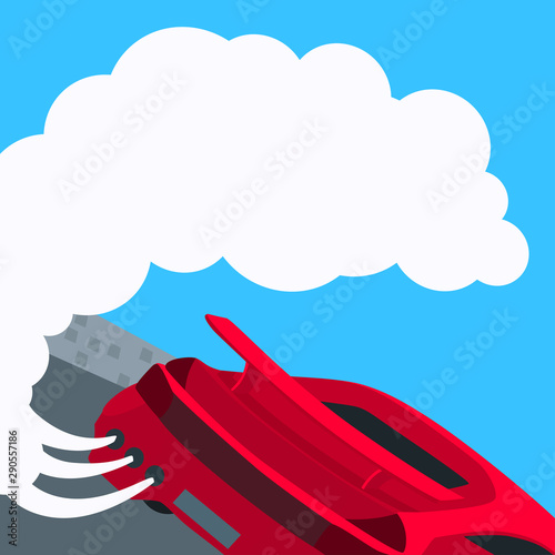Racing car rear view with smoke from exhaust pipes. Template with copy space for text.